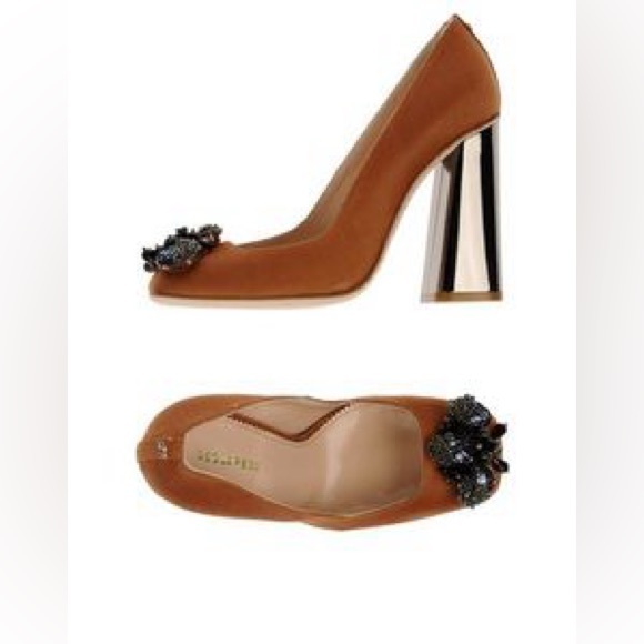 $1365 DSQUARED2 Rare Brown Black Jewel Applique Mirror Block Heels 38 7.5 - Picture 1 of 12